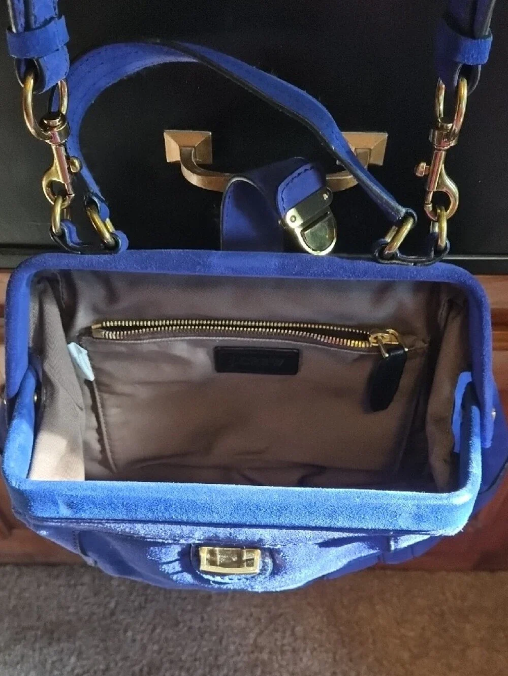 J. Crew Royal Blue Suede Shoulder Bag with Removable Strap